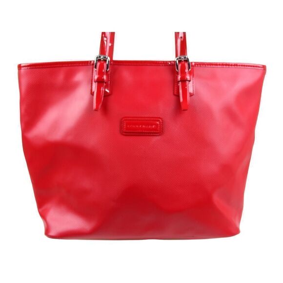 LRG Longchamp RED TEXTURED GENUINE LEATHER TOP ZIP TOTE SHOULDER BAG HANDBAG - Picture 3 of 16